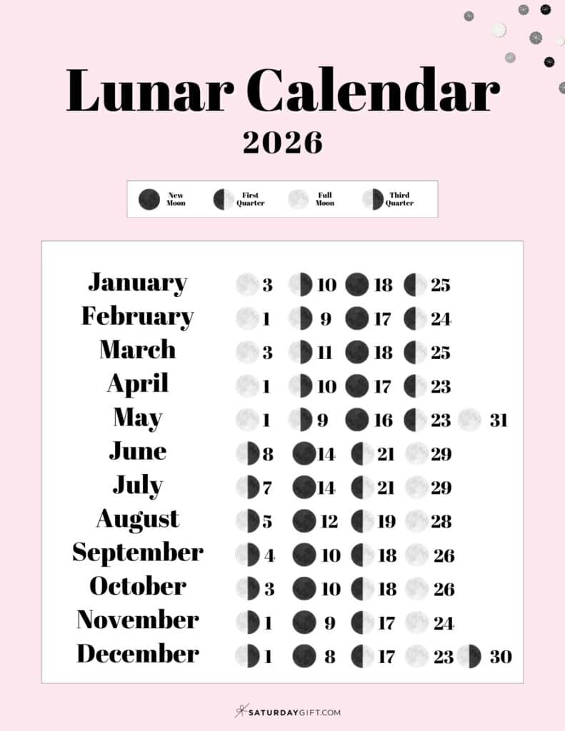 Free Printable Moon Phase Calendar 2026 Pink