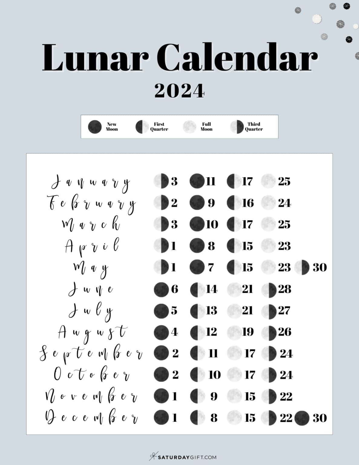 Moon Phase Calendar - Cute & Free Printable 2024 Lunar Calendar