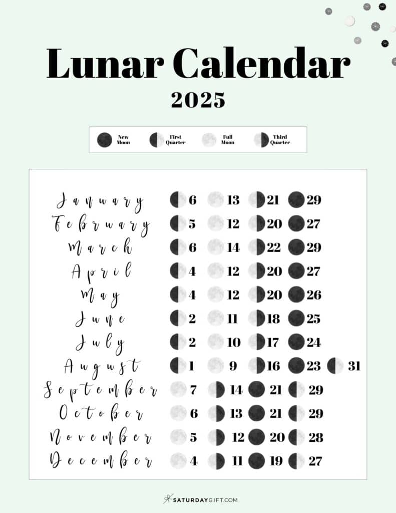 Moon Phase Calendar - 12 Cute & Free Printable 2025 Lunar Calendars