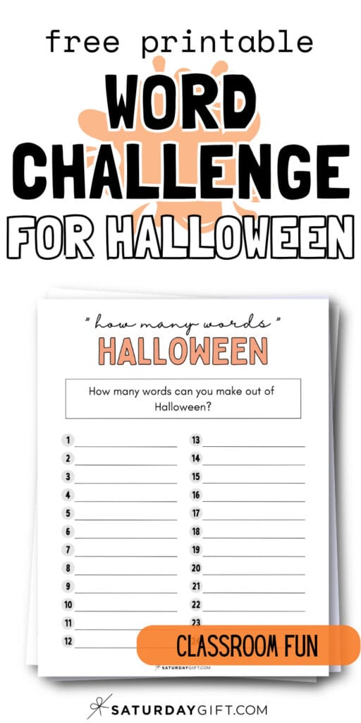 Free Printable Word Challenge For Halloween - Classroom Fun | SaturdayGift