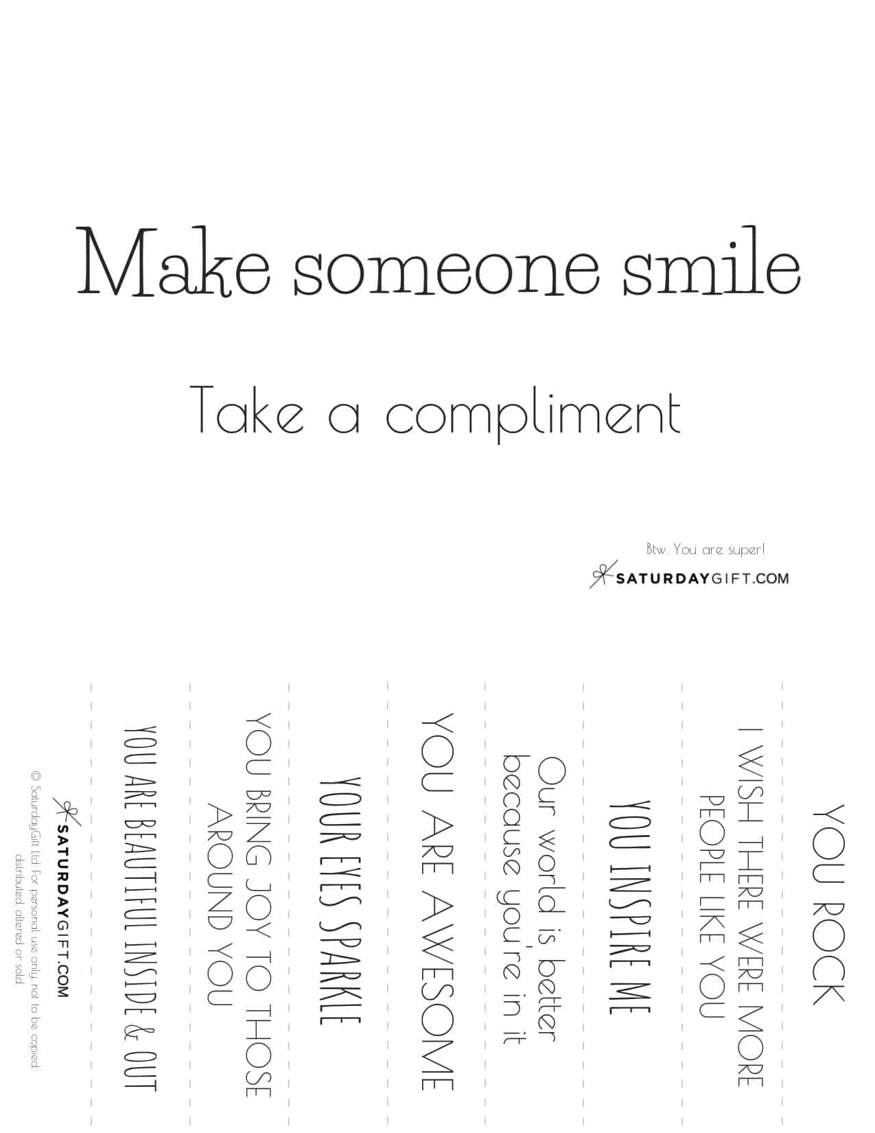 Compliments Text Free Compliments - Make someone smile {Free Printable} | SaturdayGift