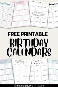 26 Cute & Free Printable Birthday Calendar Templates | SaturdayGift