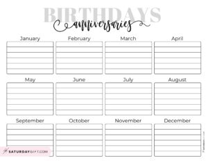 Birthday Calendar Templates - 26 Cute & Free Printables | SaturdayGift
