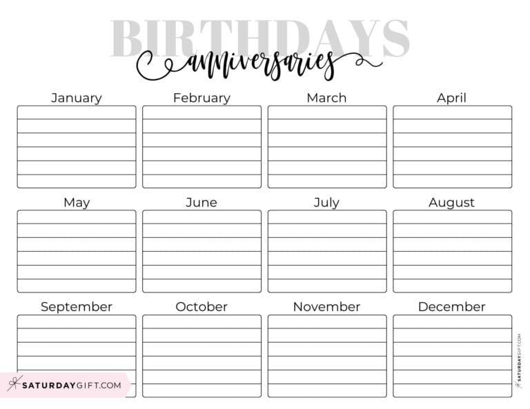 Birthday Calendar Templates - 26 Cute & Free Printables | SaturdayGift