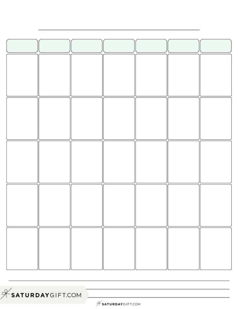 Blank Calendar templates - 29 Cute & Free Printables | SaturdayGift