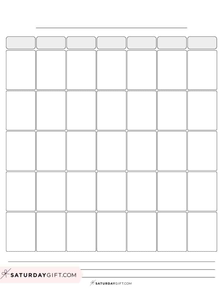 Blank Calendar templates - 29 Cute & Free Printables | SaturdayGift