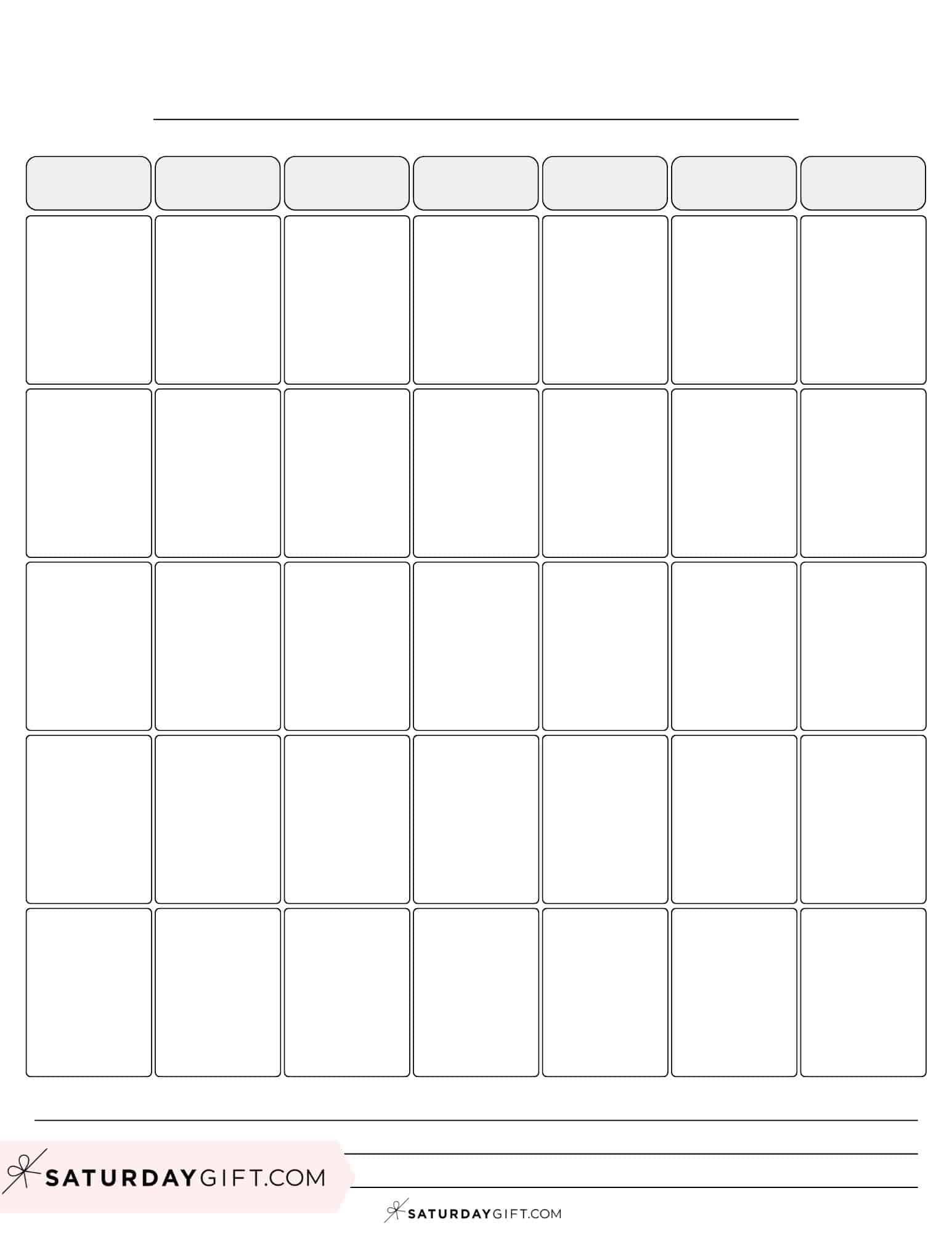 Blank Calendar templates - 29 Cute & Free Printables | SaturdayGift