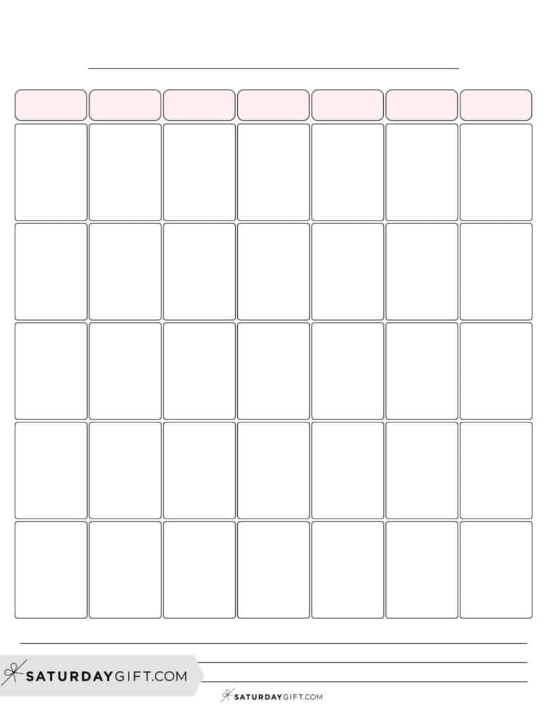 Free printable blank calendar pink portrait orientation