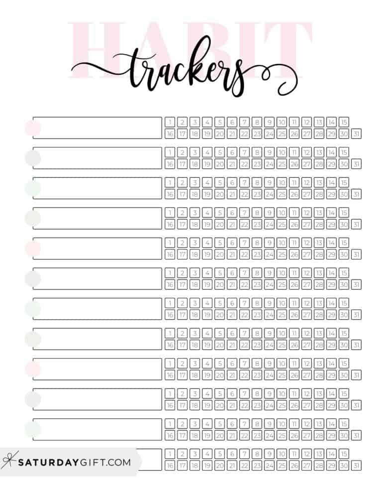 Habit Tracker Printable - 43 Cute &amp; Free Printable Habit Trackers