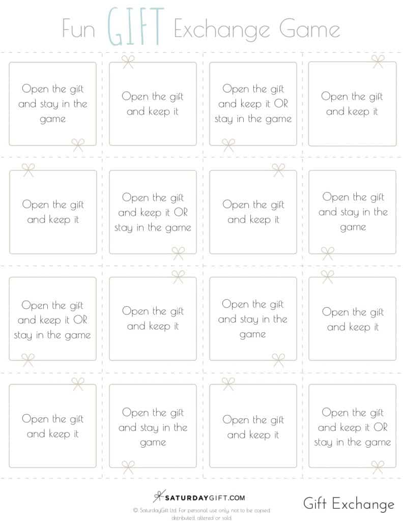 Holiday Gift Exchange Games, Printable Games