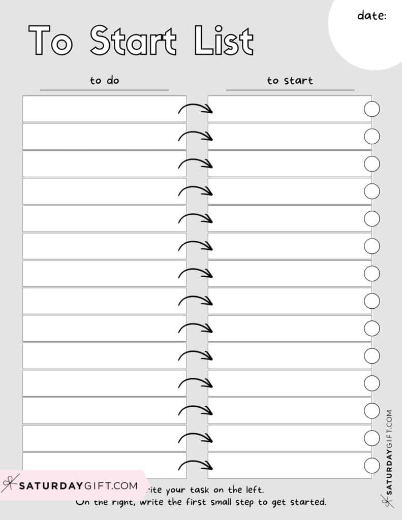 Get Started Checklist Printable &ndash; Soft Gray Productivity Starter List with Date | SaturdayGift