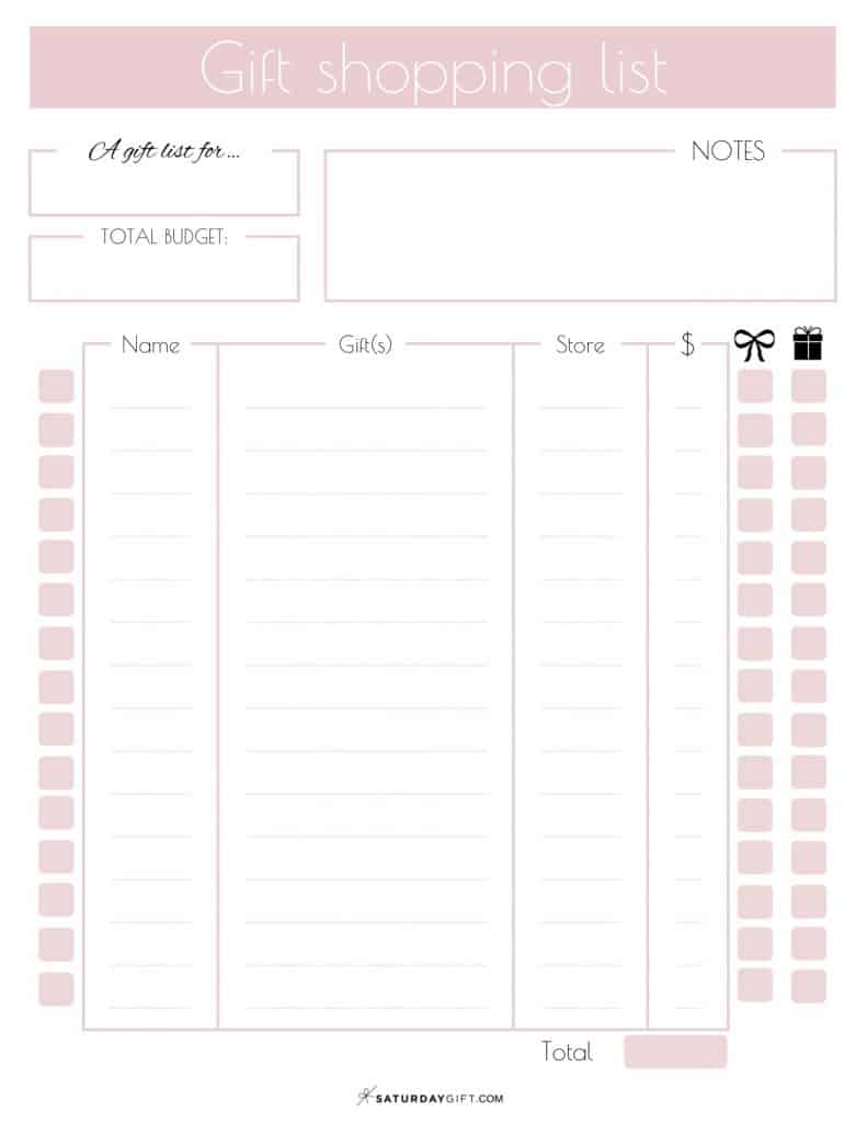 Cute gift shopping list {Free printable}