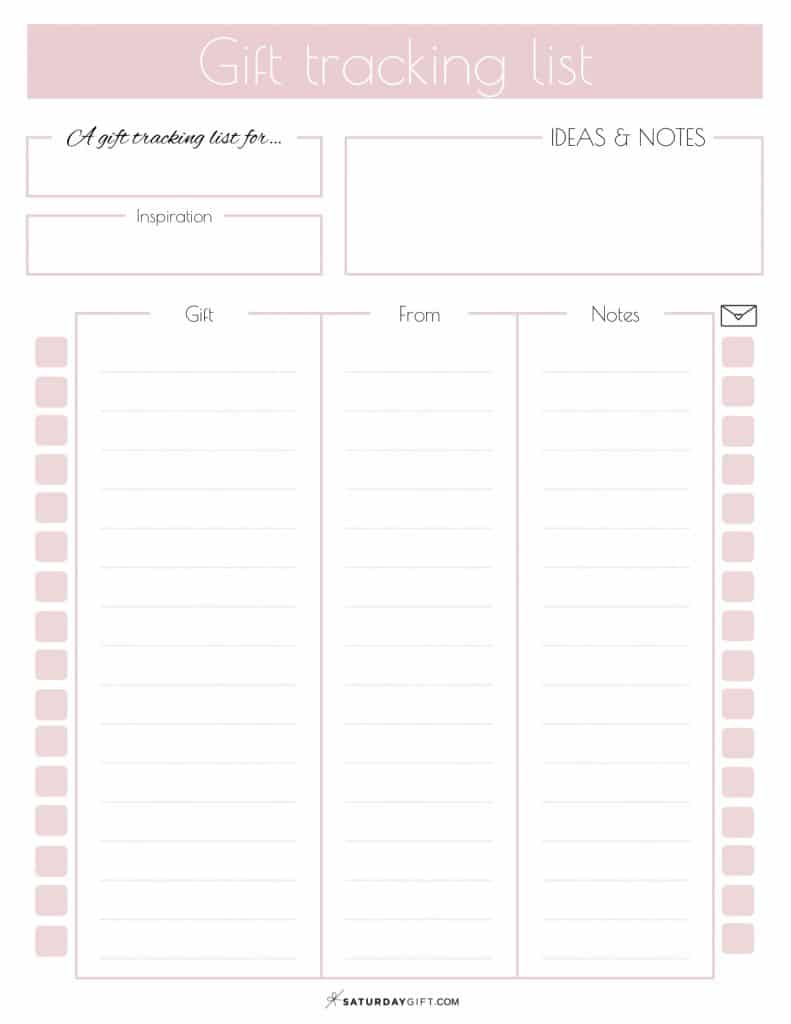 Pretty Practical Gift Tracking List Free Printable SaturdayGift