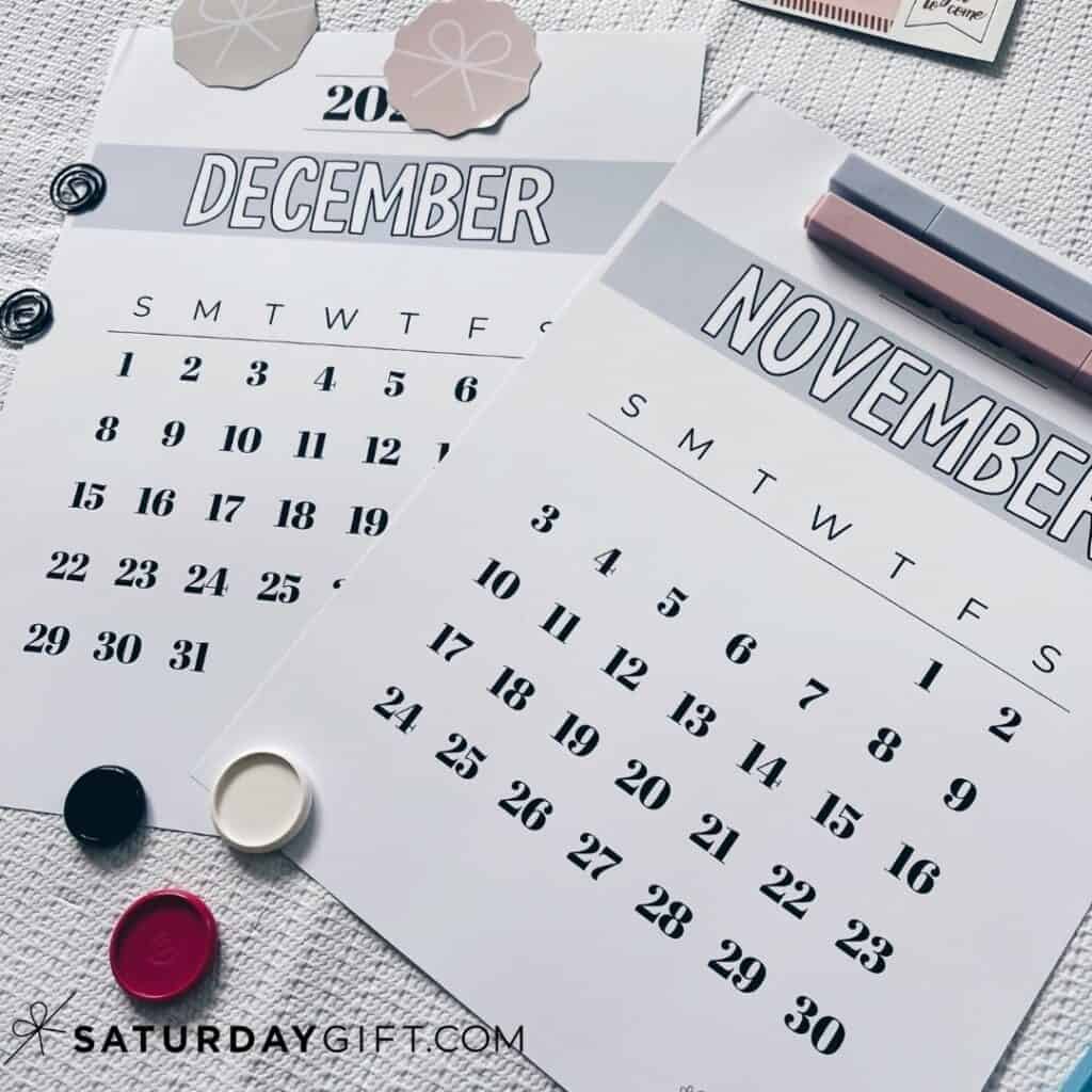 Grey Simple Calendar Template - Free Printables November & December