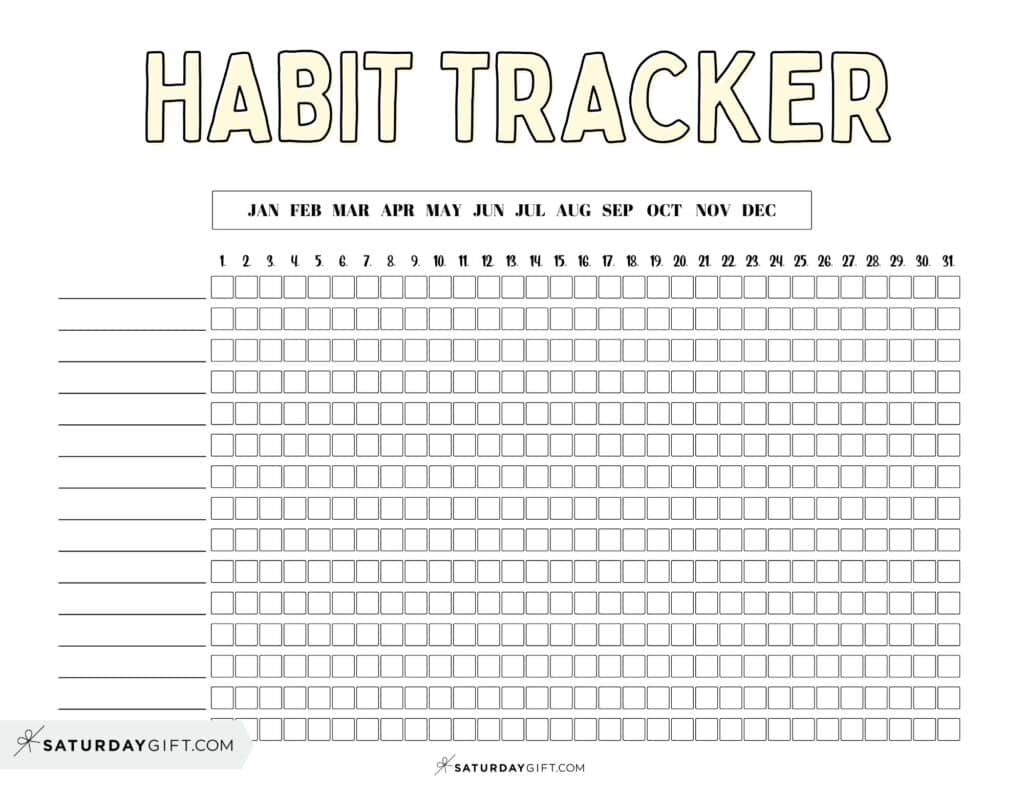 Habit Tracker Printable Template - Yellow Aesthetic Printable