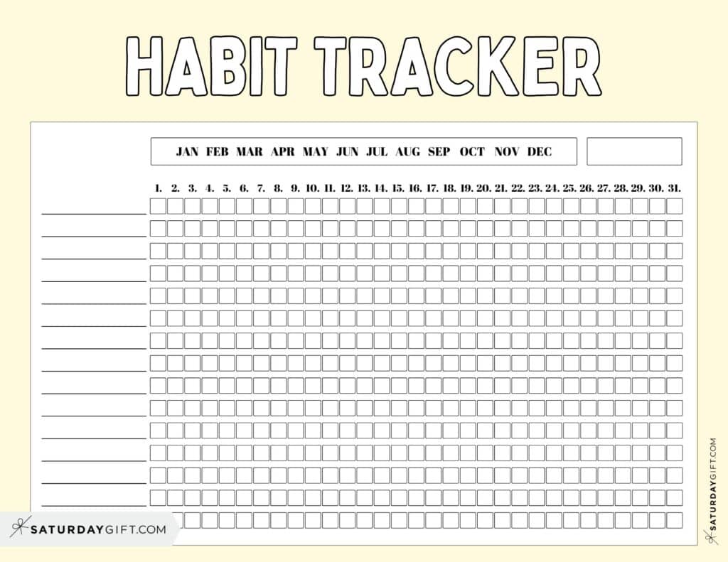 Habit Tracker Printable - Yellow Cute Free Printable