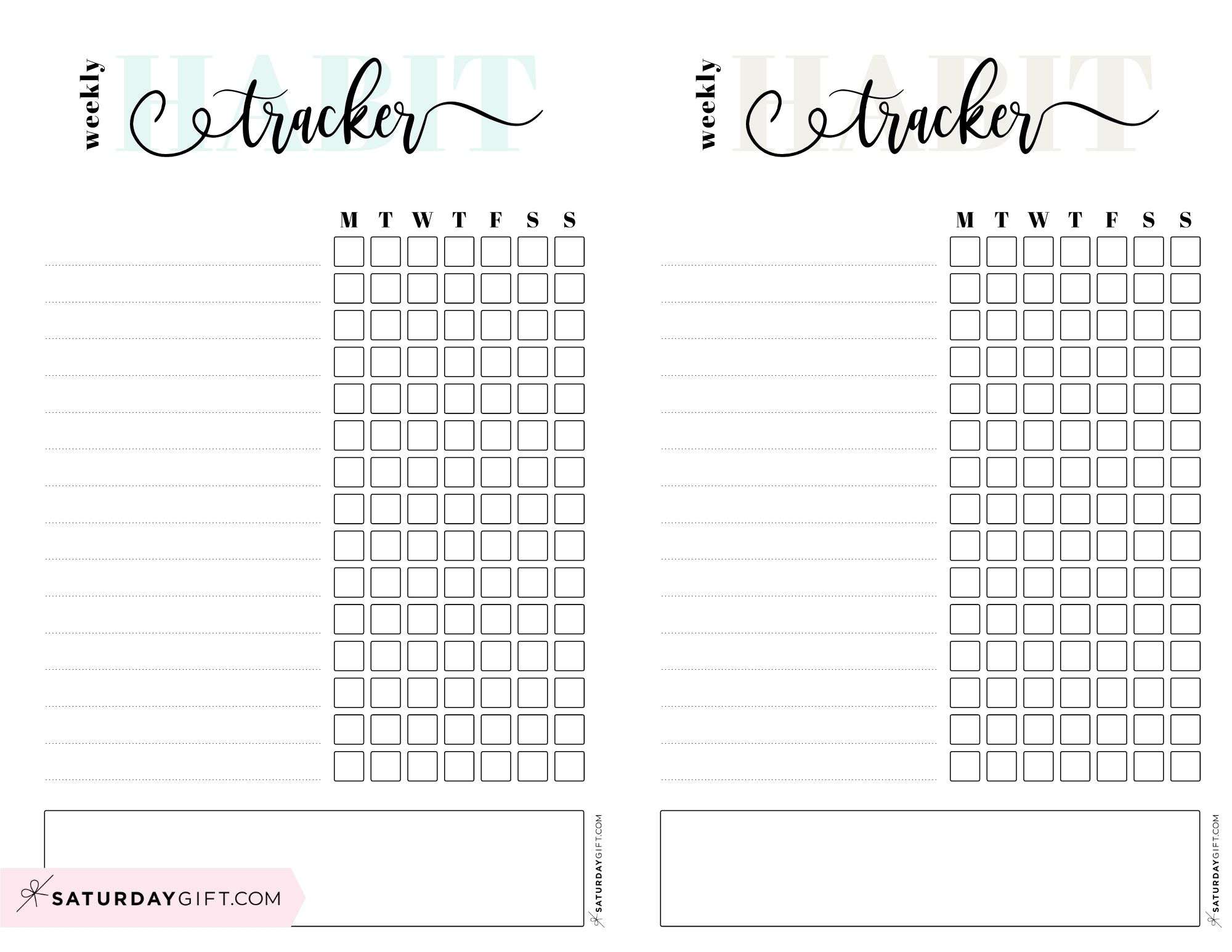 Habit tracker weekly PDF half letter green and beige
