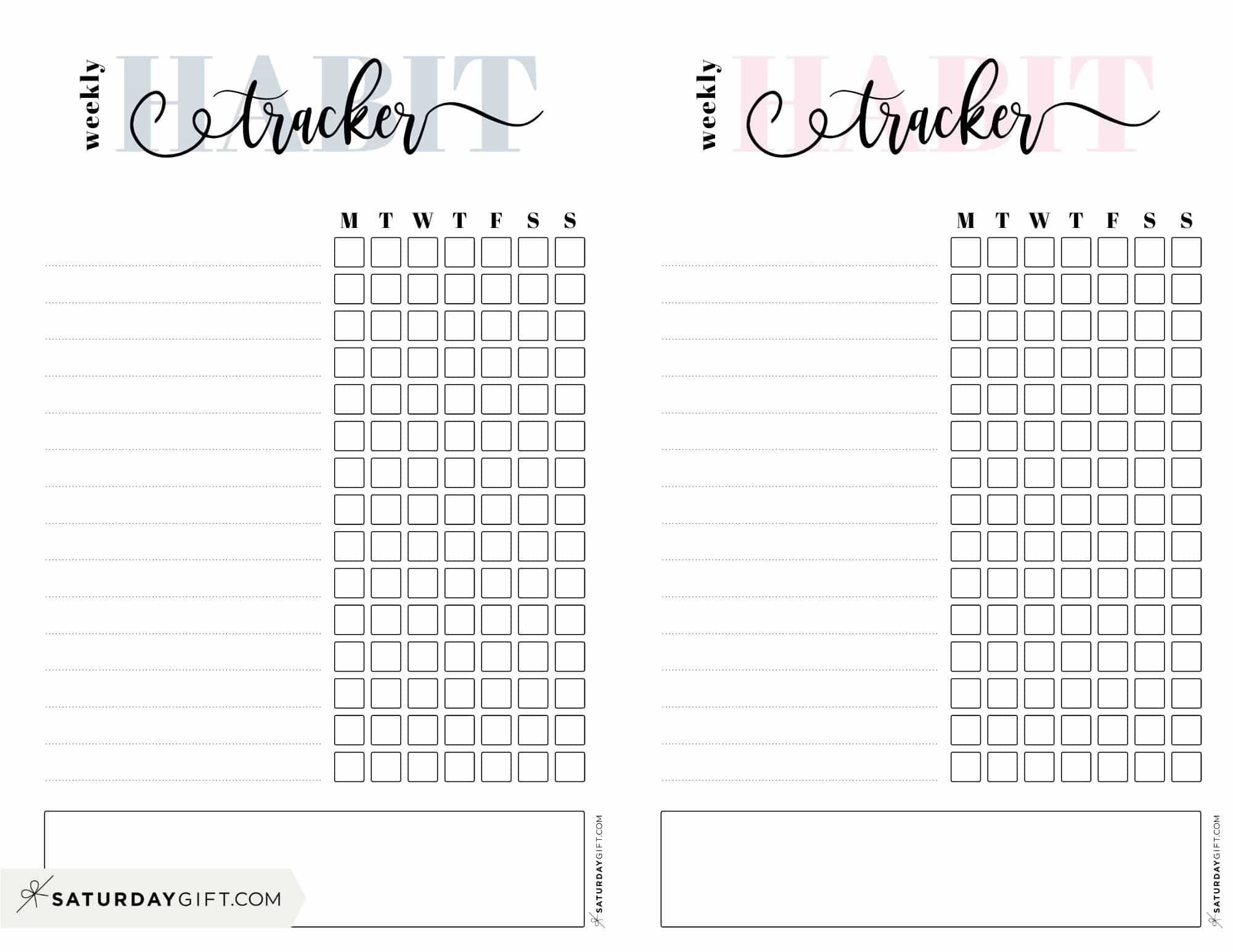 Habit tracker weekly PDF half letter pink and grey