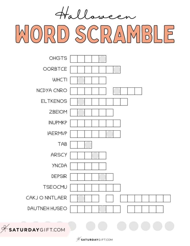 Halloween word scramble printable puzzle