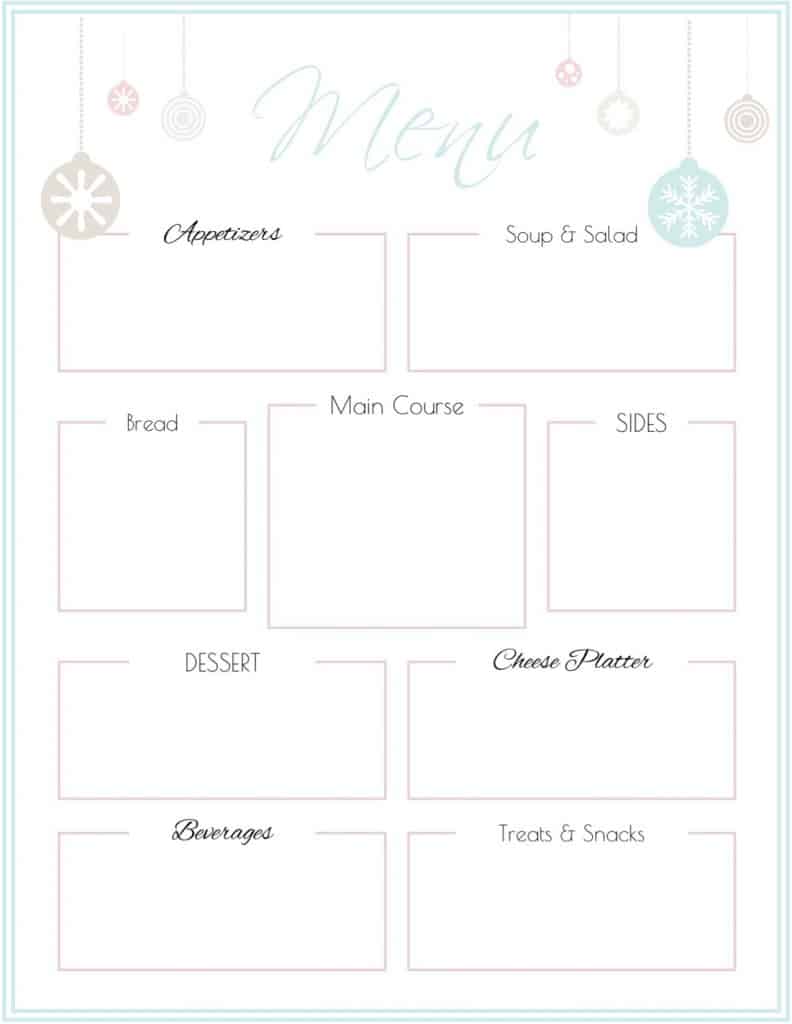 Holiday Party Menu template - free printable. | Feel good printables | Pretty Printables | Free printable | Planner sheet | Planner page | Party planning | Party Menu template | SaturdayGift | Saturday gift #SaturdayGift