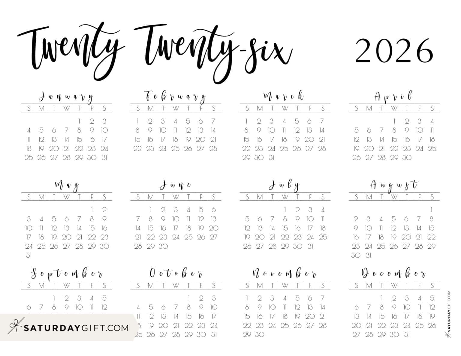 2026 Yearly Calendar Printable 17 Cute & Free 2026 Annual Calendars