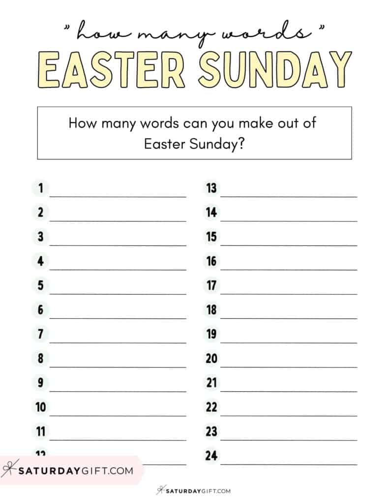How many words can you make out of Easter Sunday