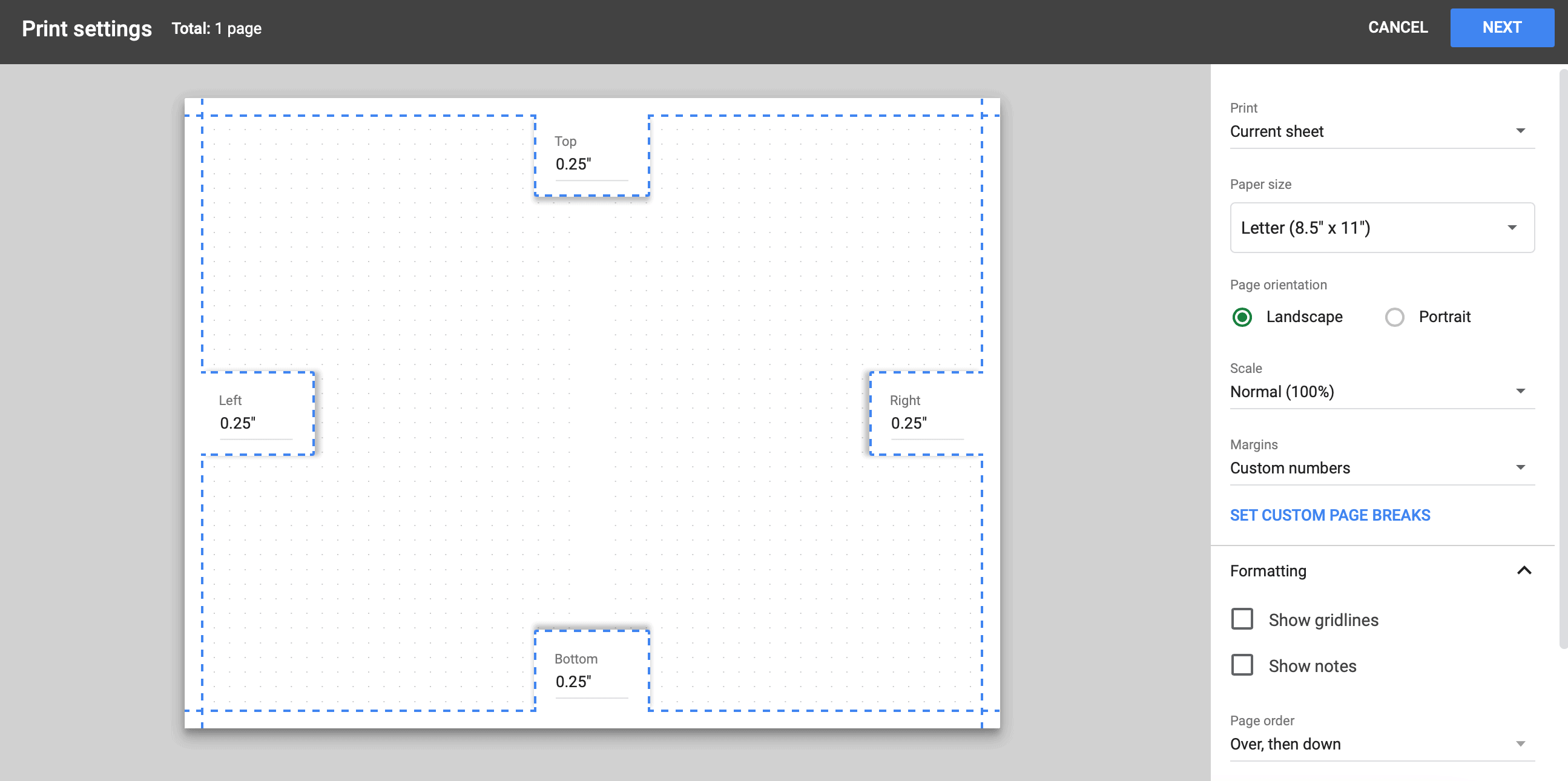 Printing settings