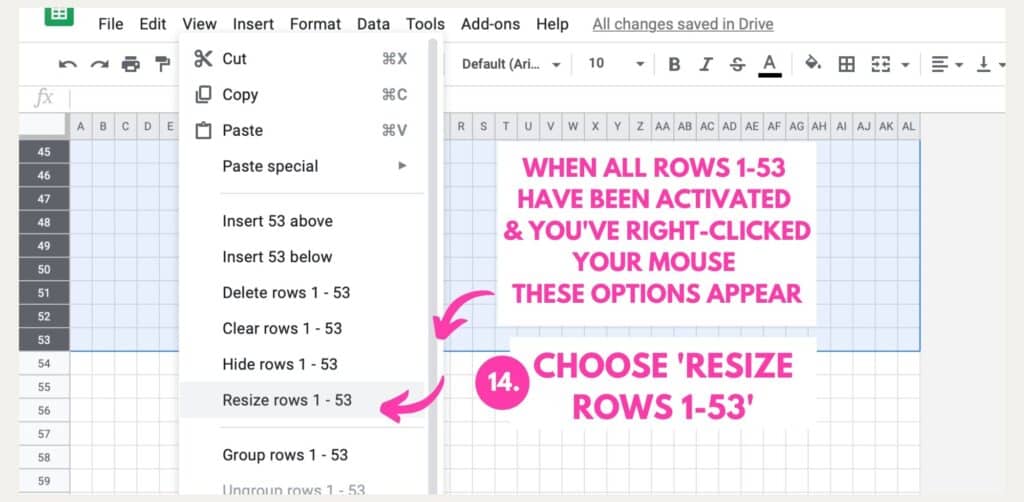 Step 10: How to make dot grid paper in Google Sheets