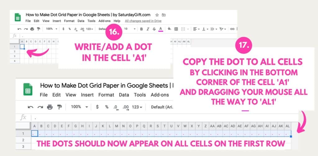 Step 12: How to make dot grid paper in Google Sheets
