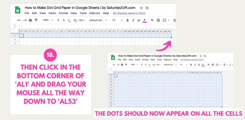 Step 13: How to make dot grid paper in Google Sheets