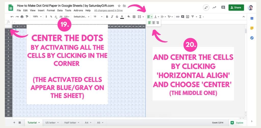 Step 14: How to make dot grid paper in Google Sheets