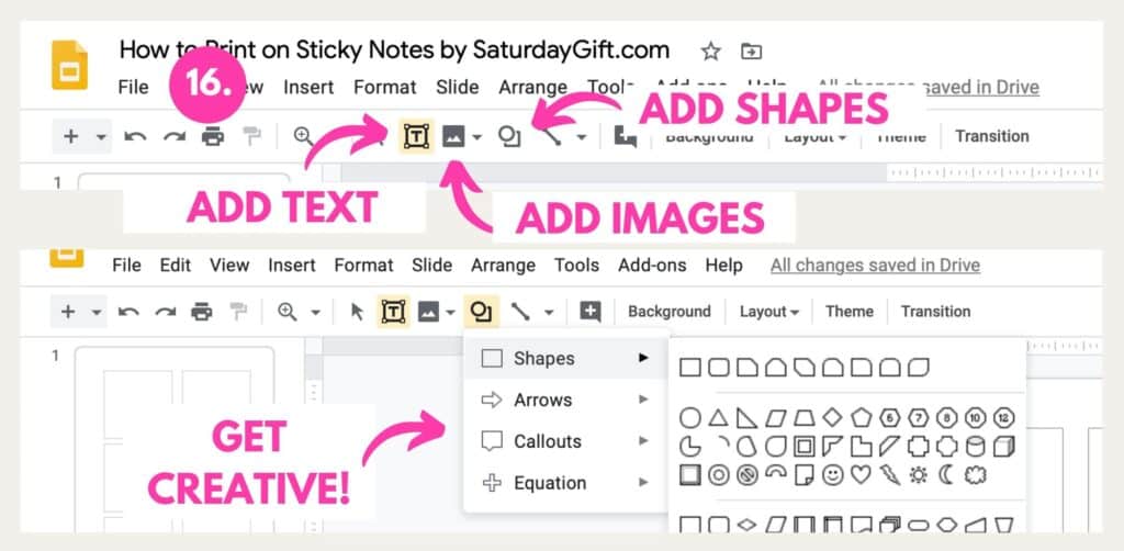 Instructions on how to print on Post-it notes using Google Slides Step 16