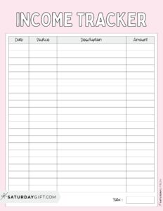Income Tracker Printable 19 Cute Free Printable Templates