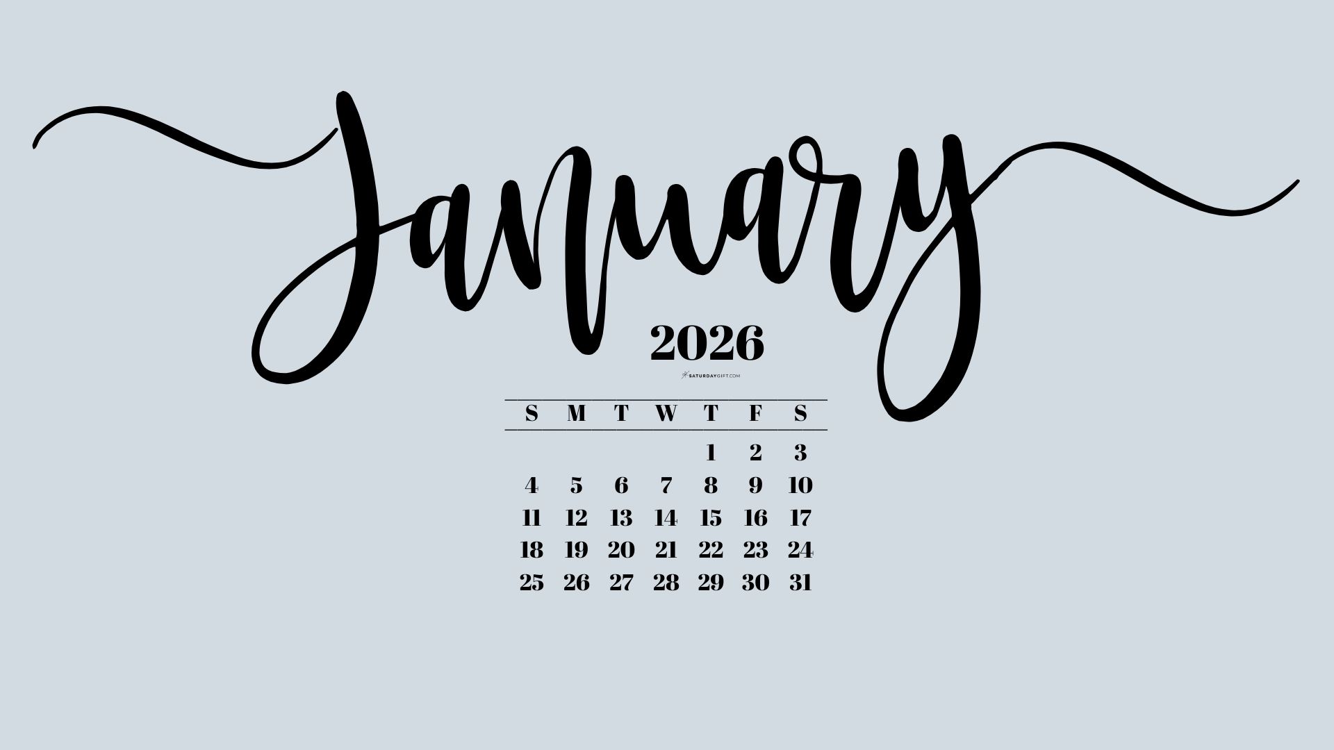 January 2026 Desktop Background Wallpaper - Grey | SaturdayGift