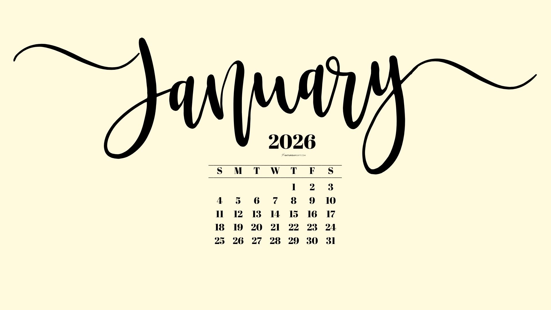 January 2026 Desktop Background Wallpaper - Yellow | SaturdayGift