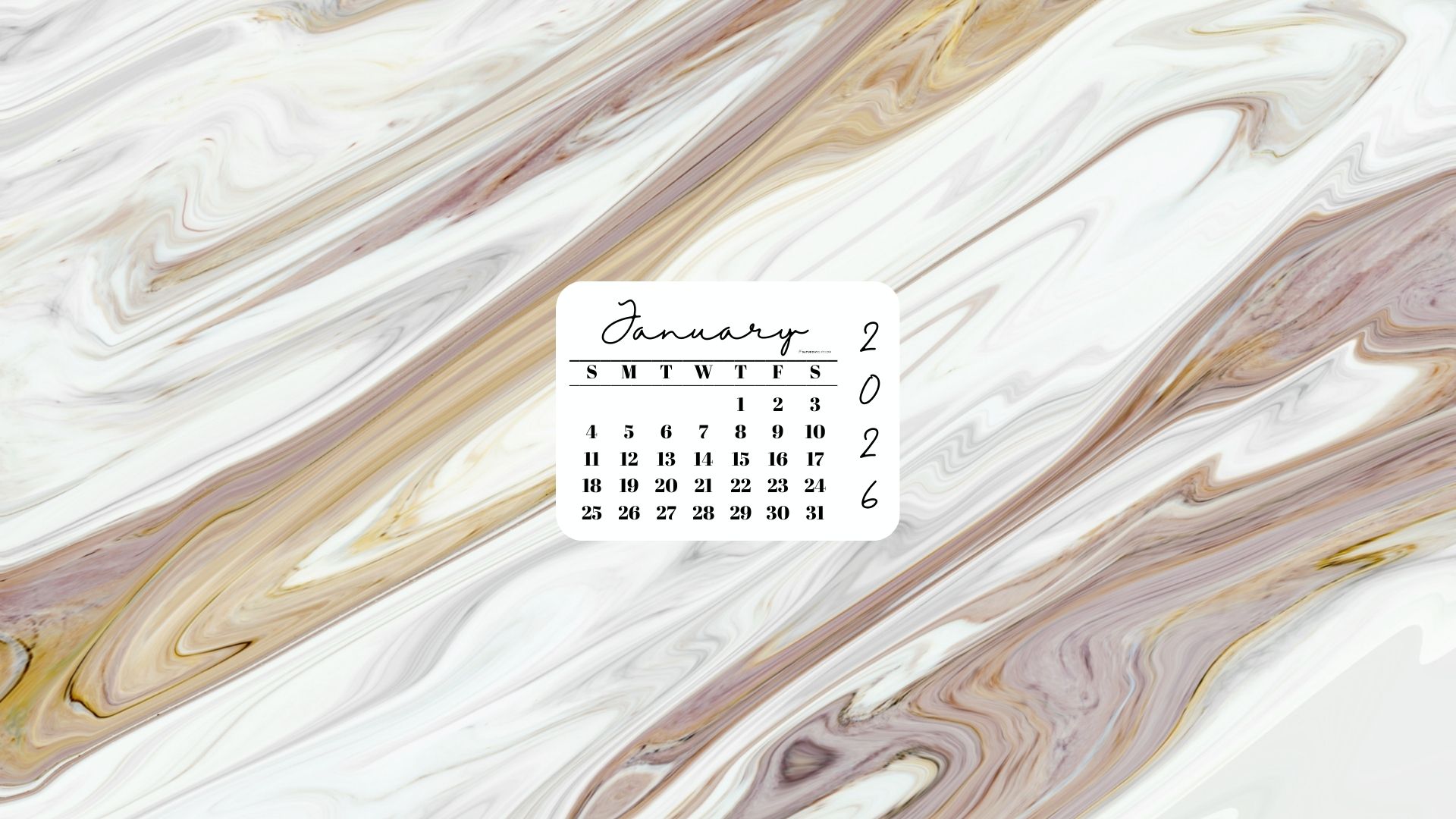 January 2026 Desktop Wallpaper Background - Marble | SaturdayGift