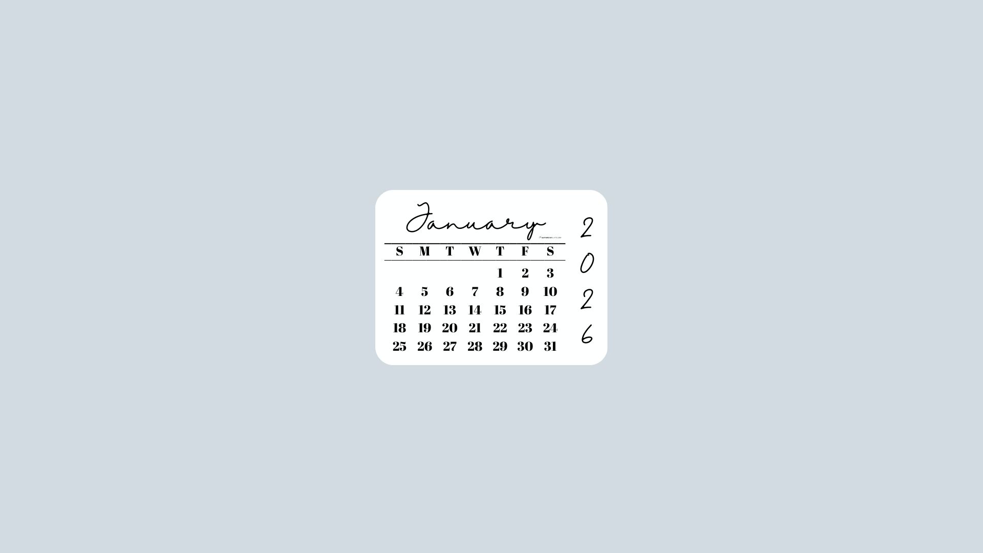 January 2026 Desktop Wallpaper Background - Minimal Grey | SaturdayGift