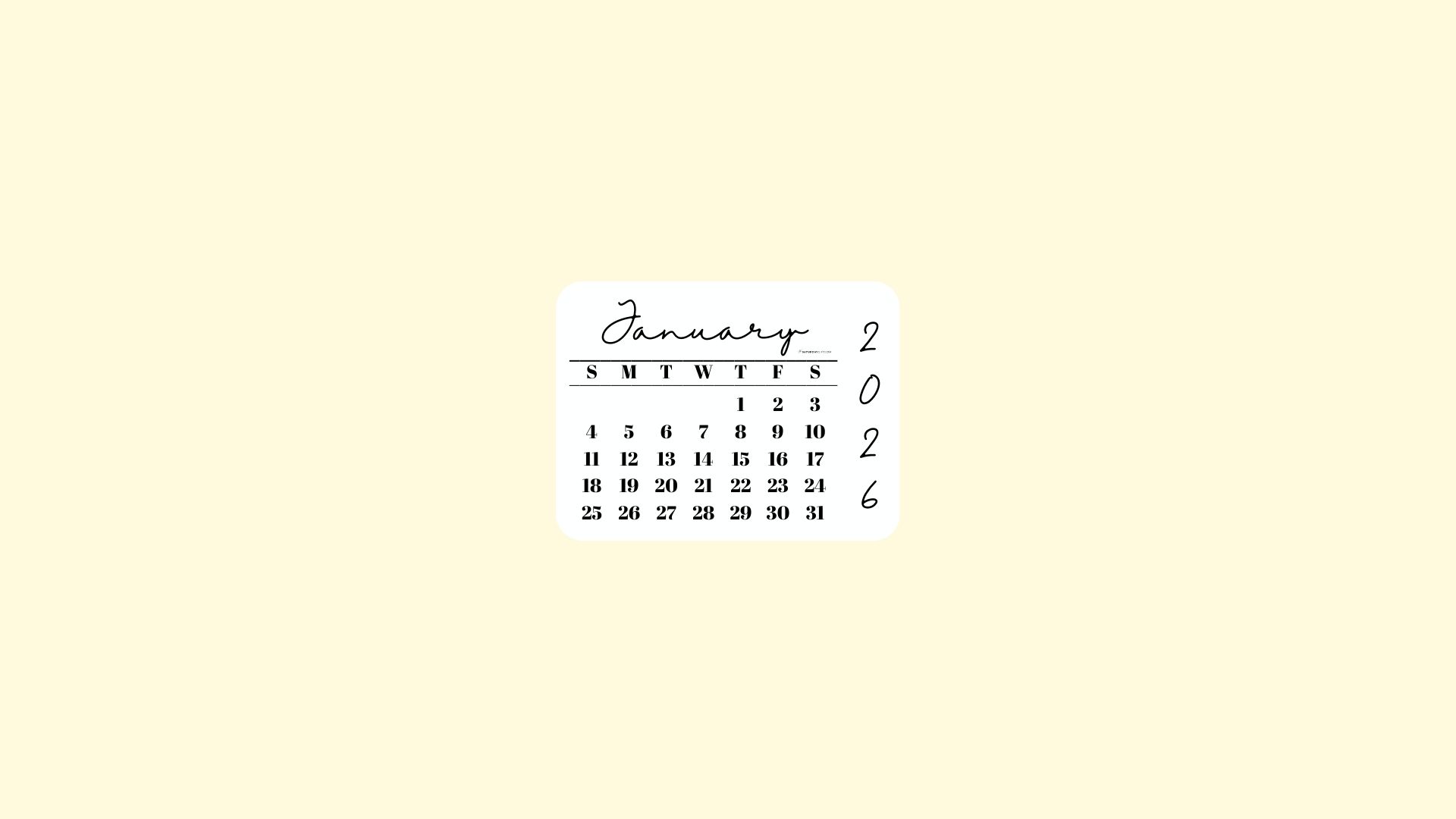 January 2026 Desktop Wallpaper Background - Minimal Yellow | SaturdayGift