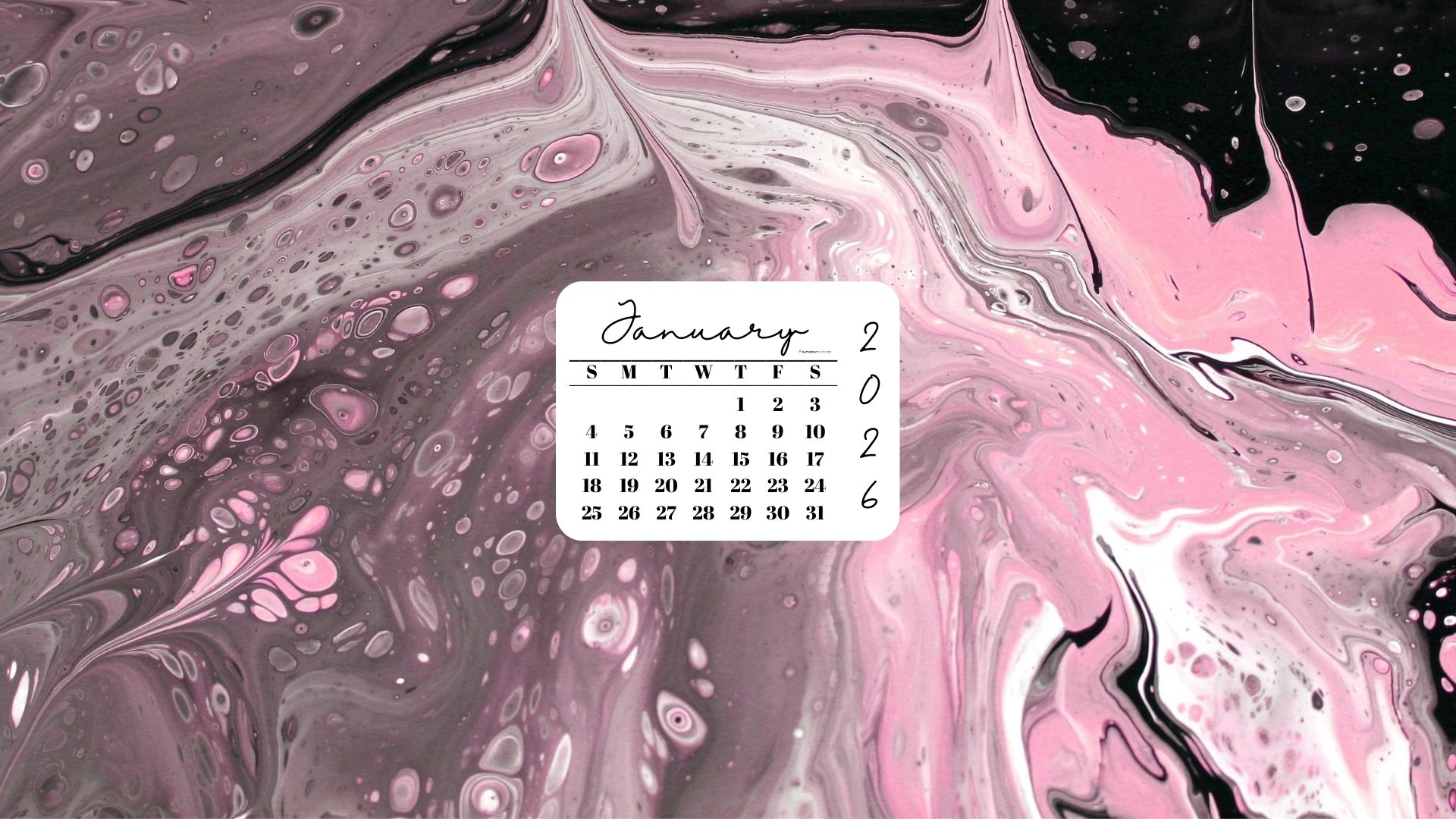 January 2026 Desktop Wallpaper Background - Pink & Black | SaturdayGift