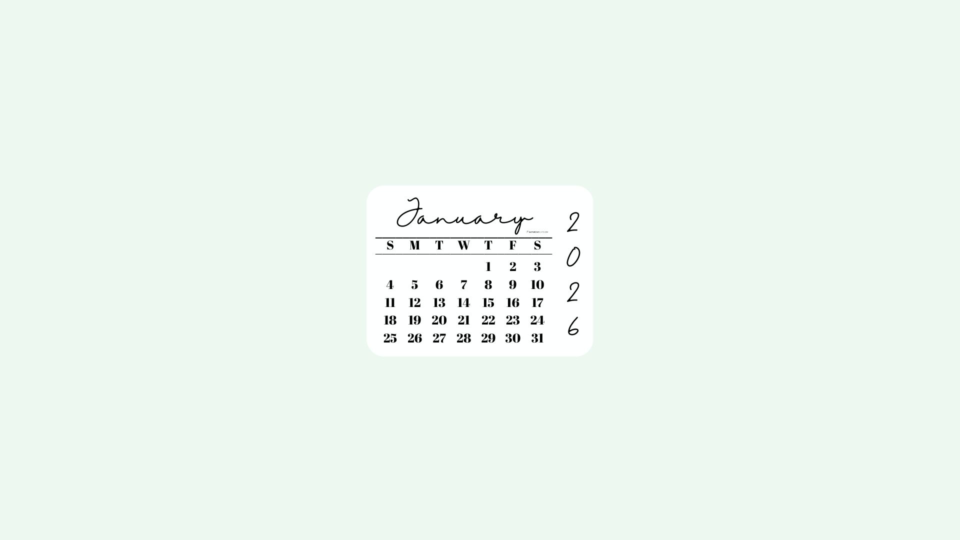 January 2026 Desktop Wallpaper Background - Simple Green | SaturdayGift