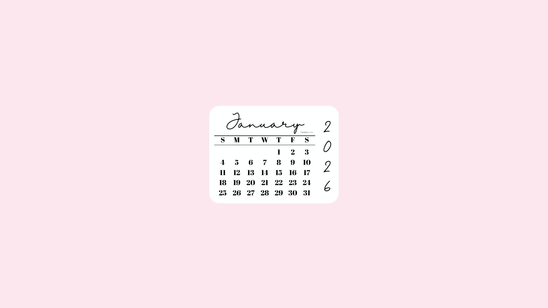 January 2026 Desktop Wallpaper Background - Simple Pink | SaturdayGift