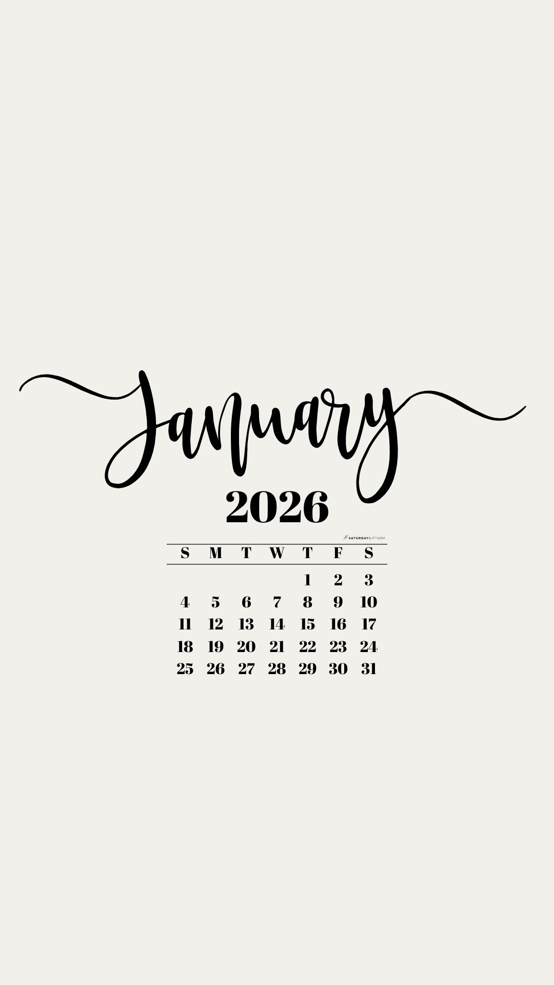 January 2026 Phone Background Wallpaper - Beige | SaturdayGift