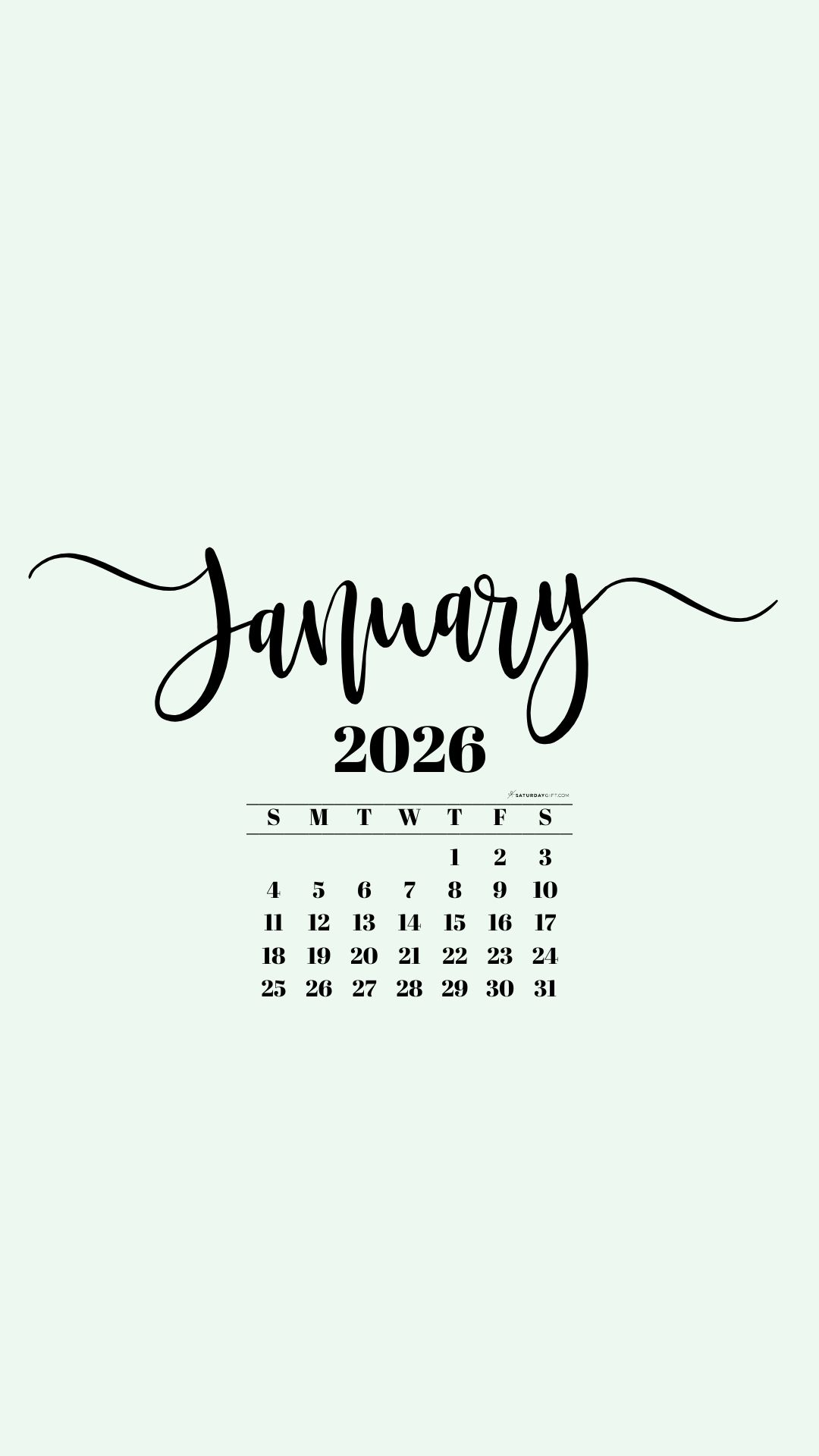 January 2026 Phone Background Wallpaper - Green | SaturdayGift