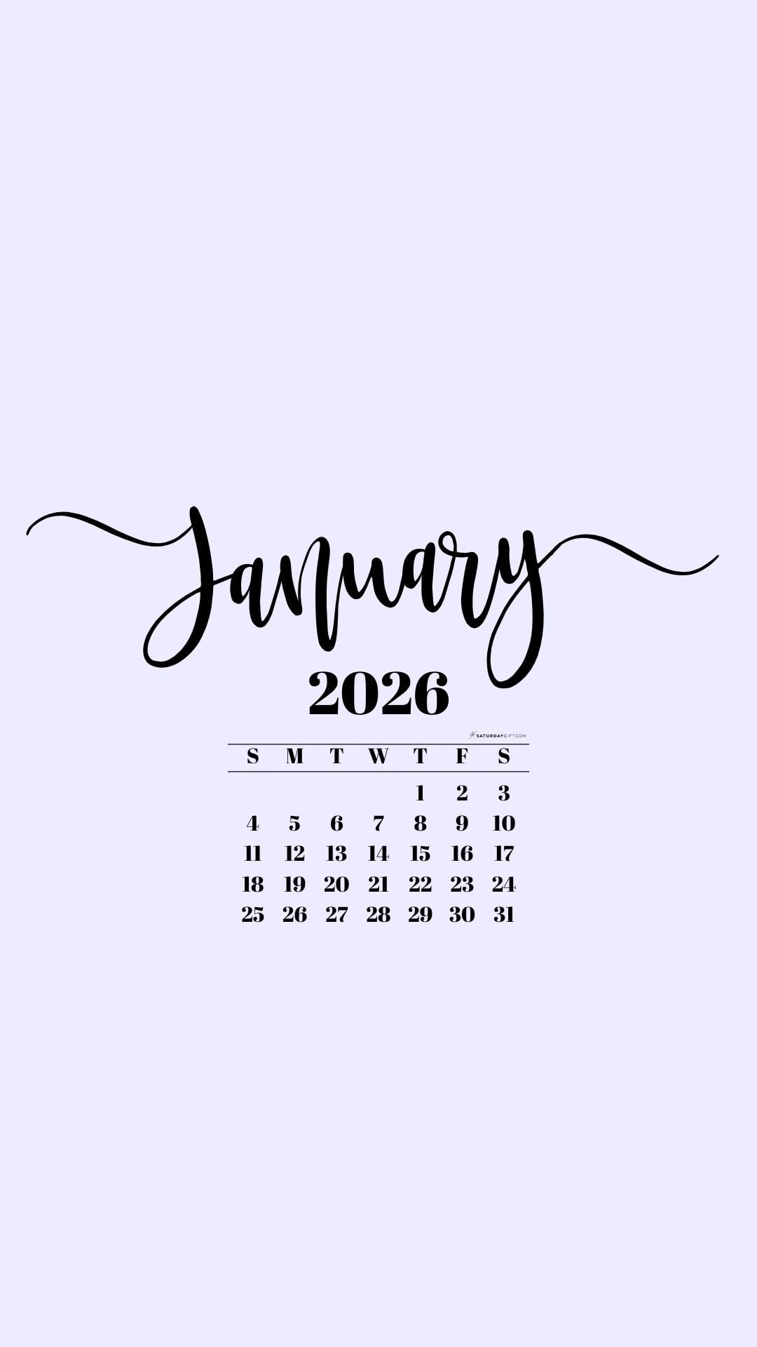 January 2026 Phone Background Wallpaper - Lilac | SaturdayGift
