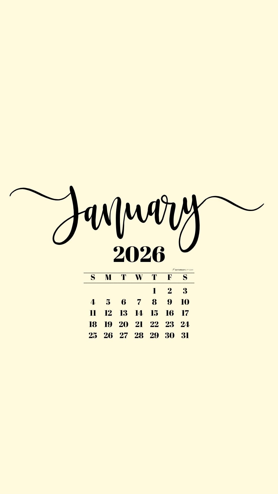 January 2026 Phone Background Wallpaper - Yellow | SaturdayGift