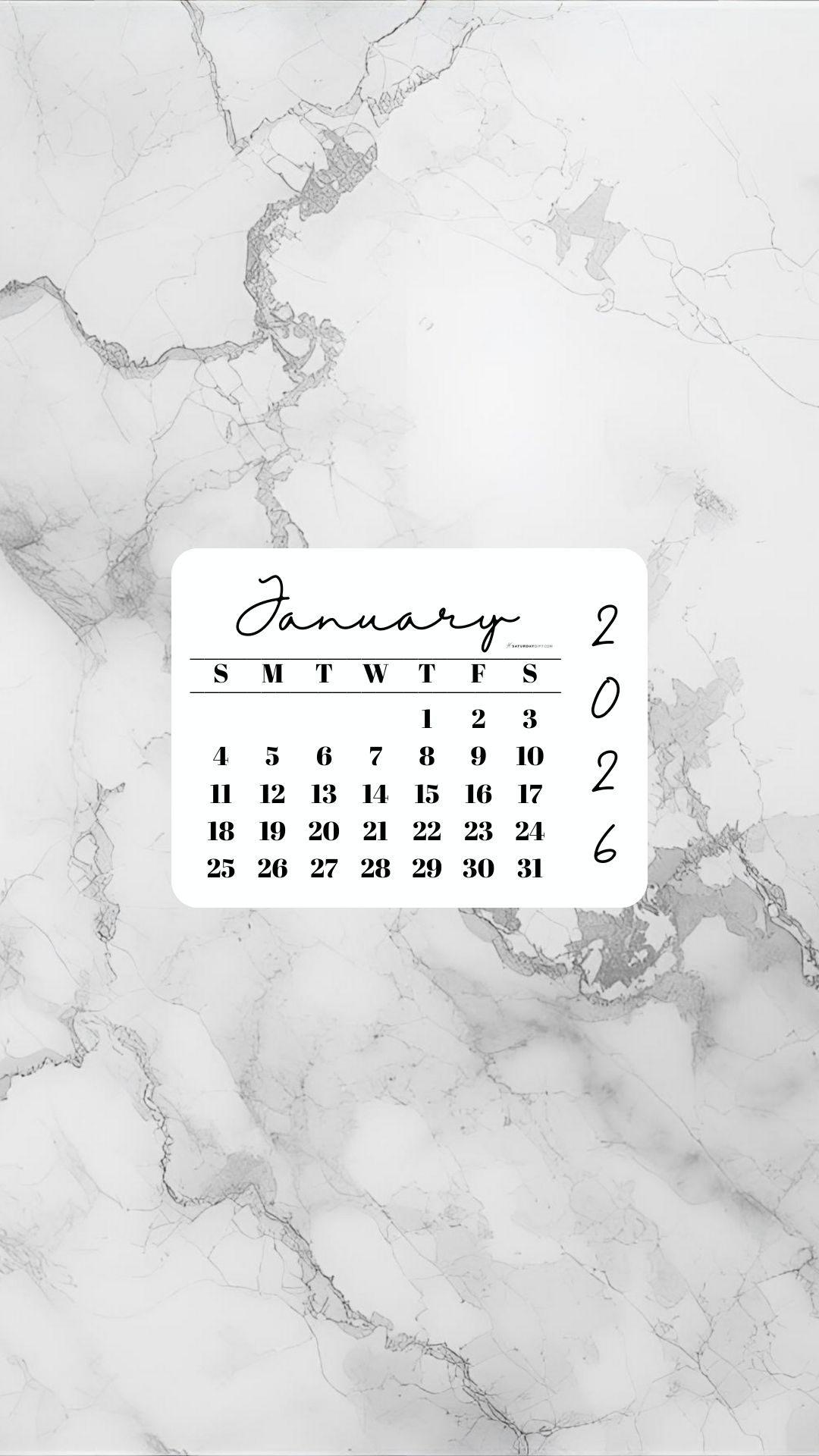 January 2026 Phone Wallpaper Background - Light Grey | SaturdayGift
