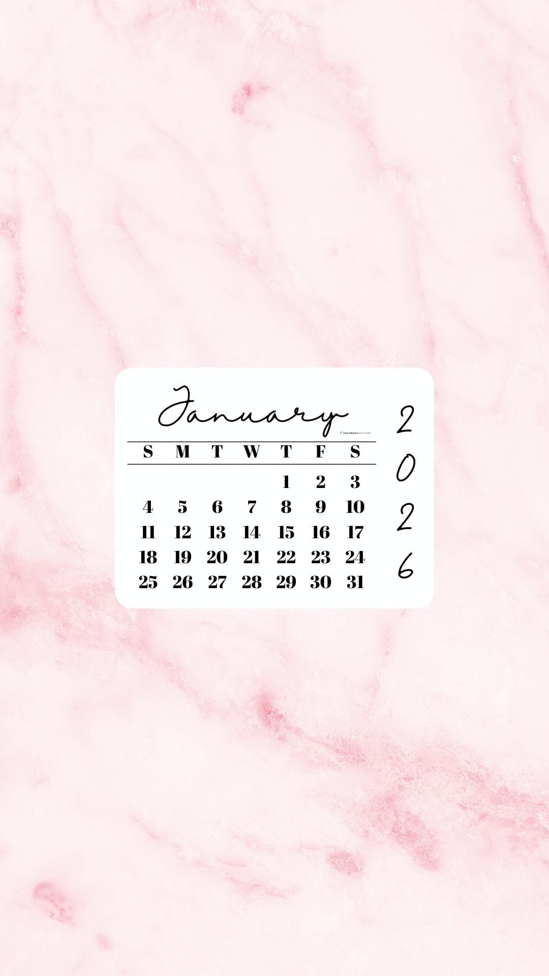 January 2026 Phone Wallpaper Background - Light Rose | SaturdayGift