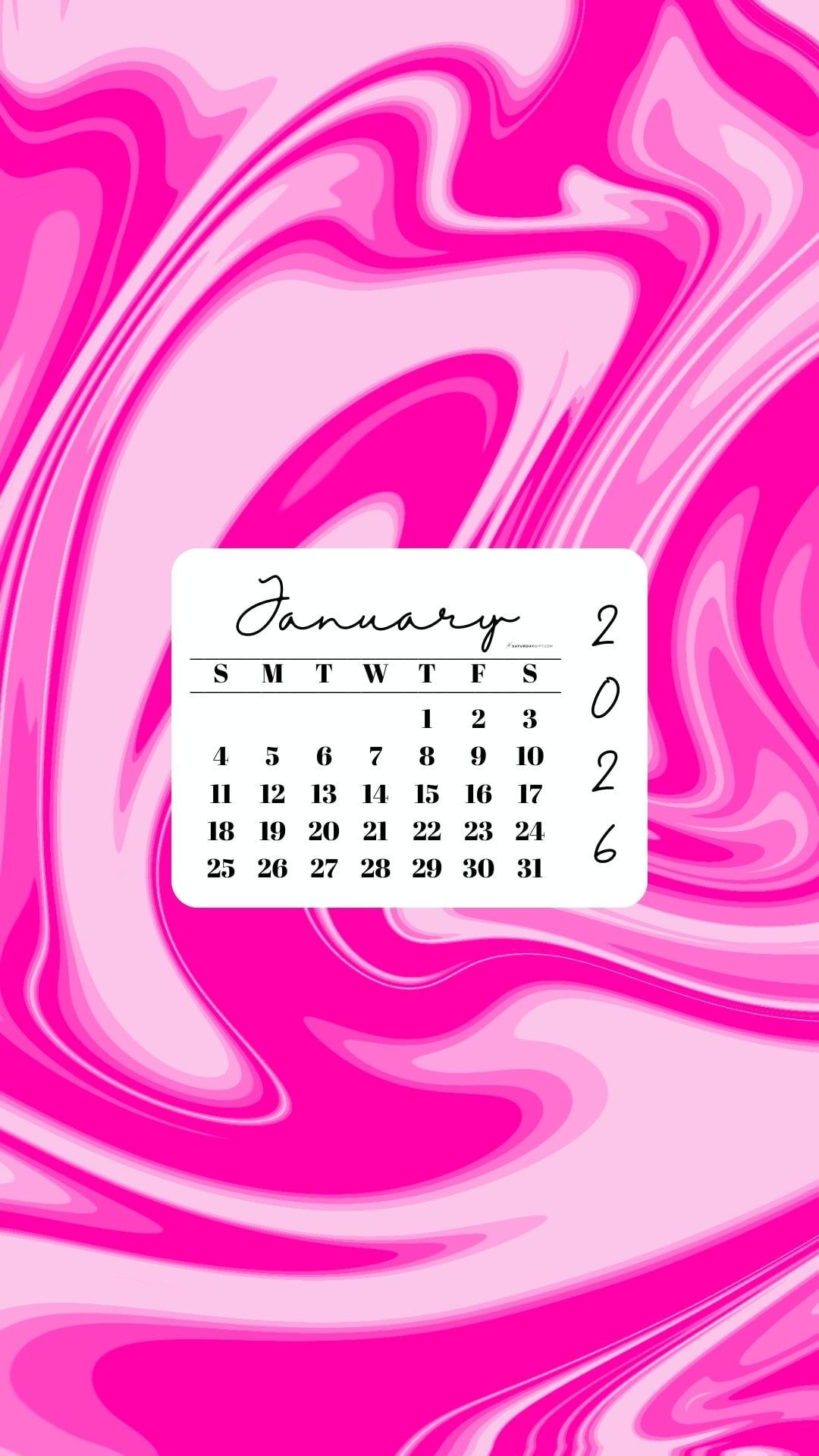 January 2026 Phone Wallpaper Background - Liquid Pink | SaturdayGift