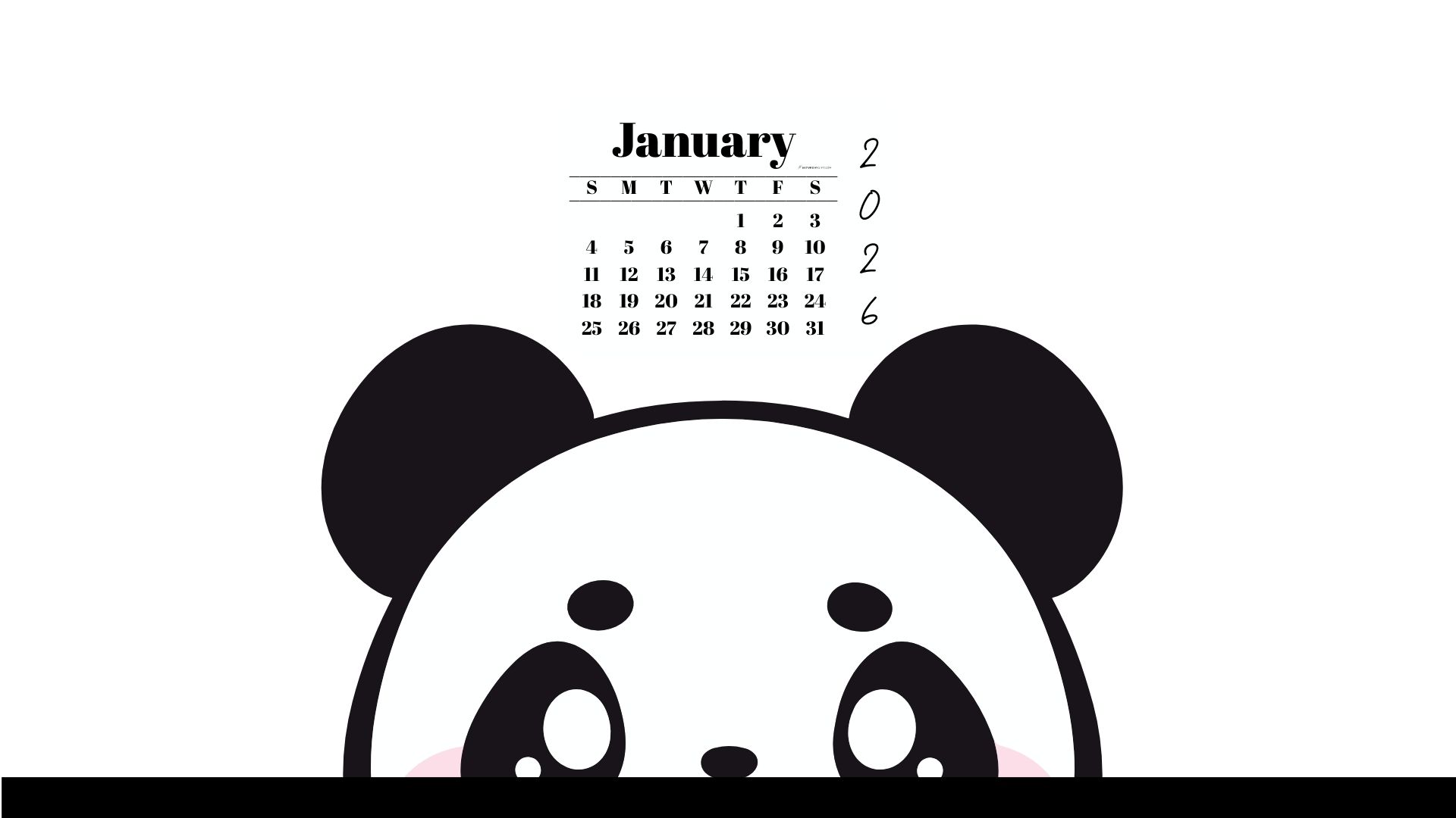 January 2026 Wallpaper for Desktop - Shy Panda | SaturdayGift
