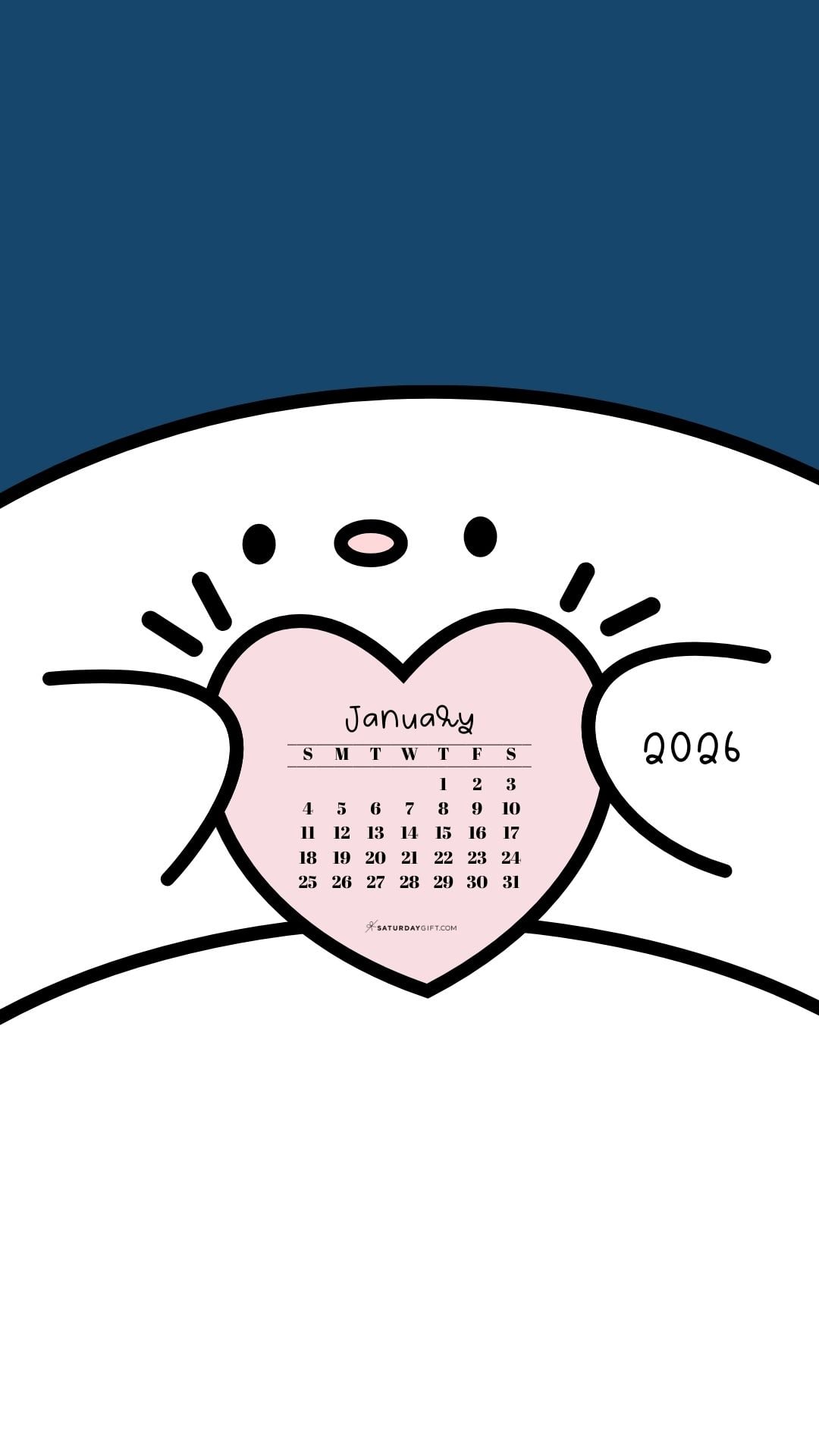 January 2026 Wallpaper for Phone - Friendly Creature Blue | SaturdayGift